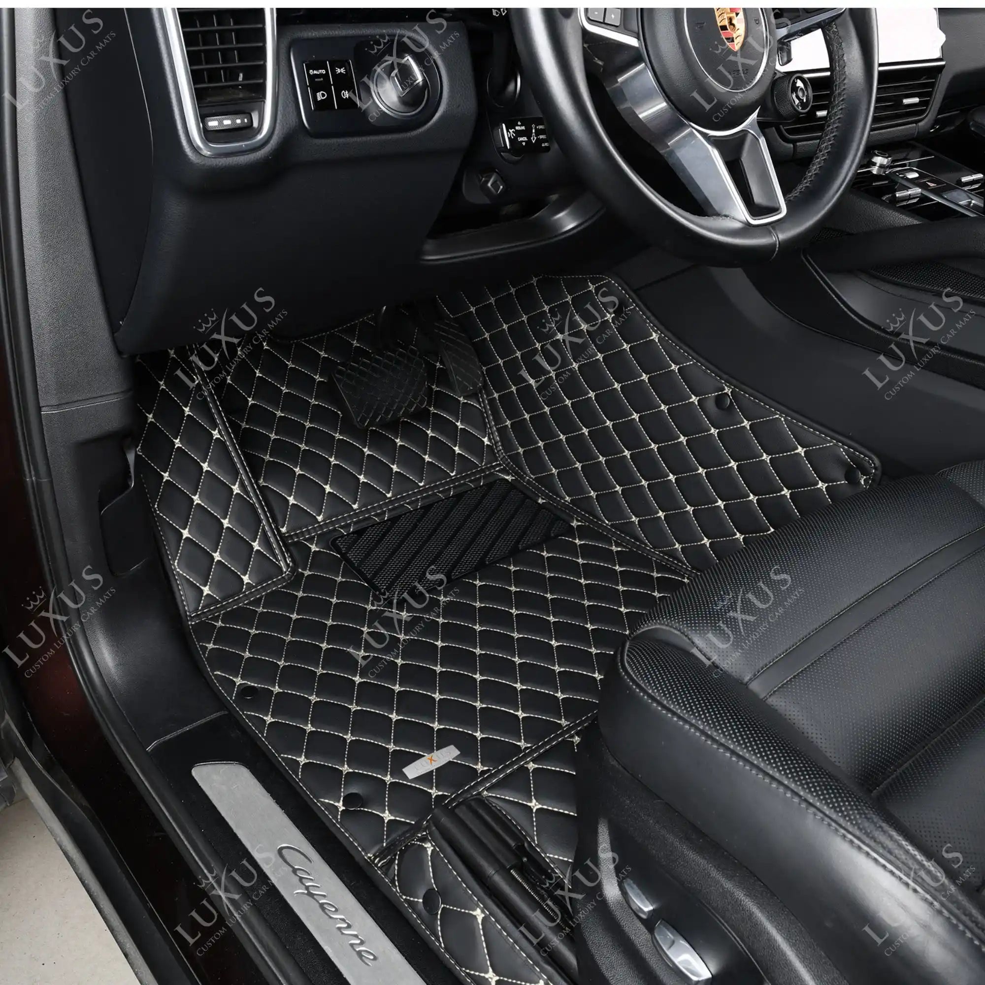 Luxus Car Mats™ - Juego de alfombrillas de lujo con costuras en negro y beige