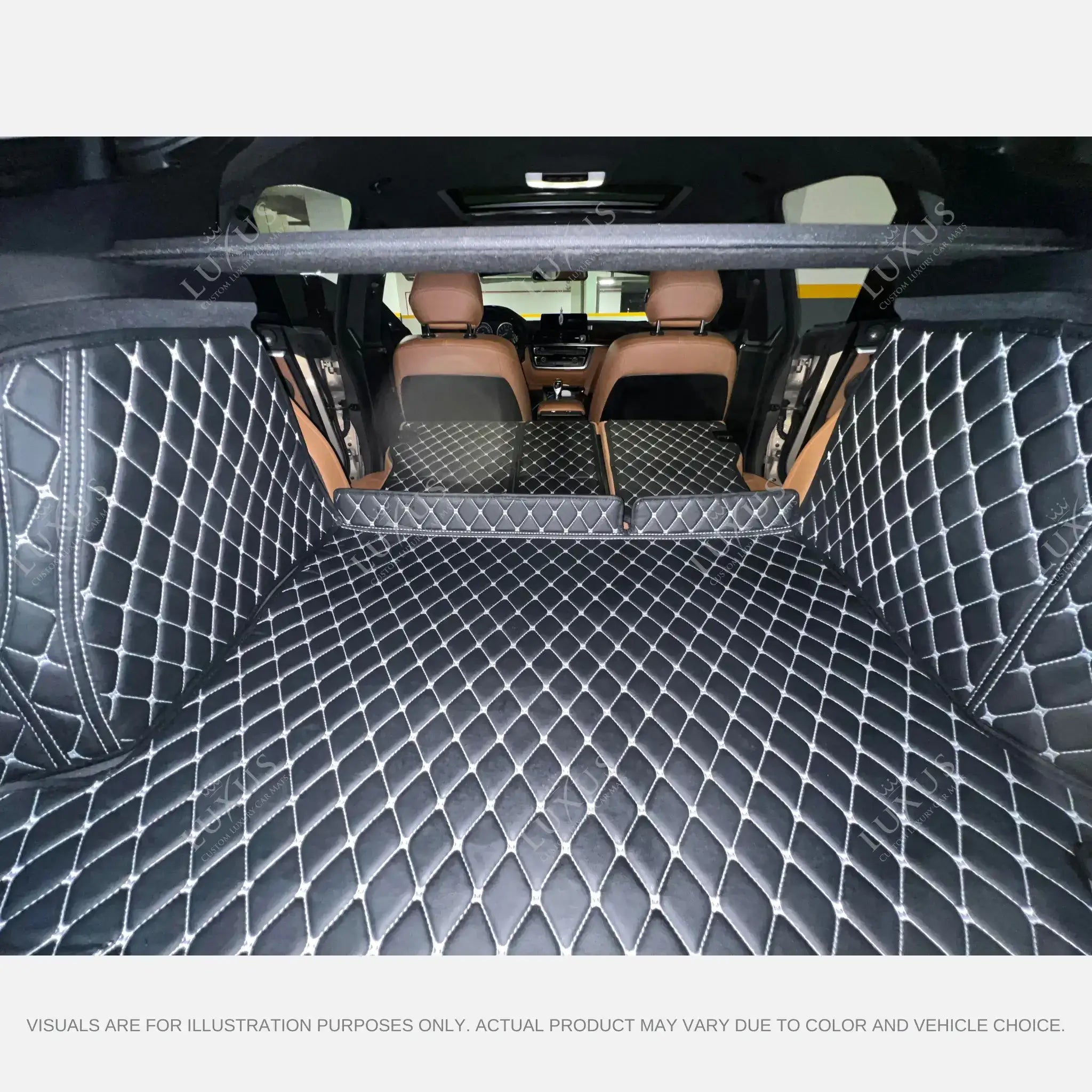 Luxus Car Mats™ - Tapete para maletero/maletero de cuero de lujo con costuras en 3D en negro y beige