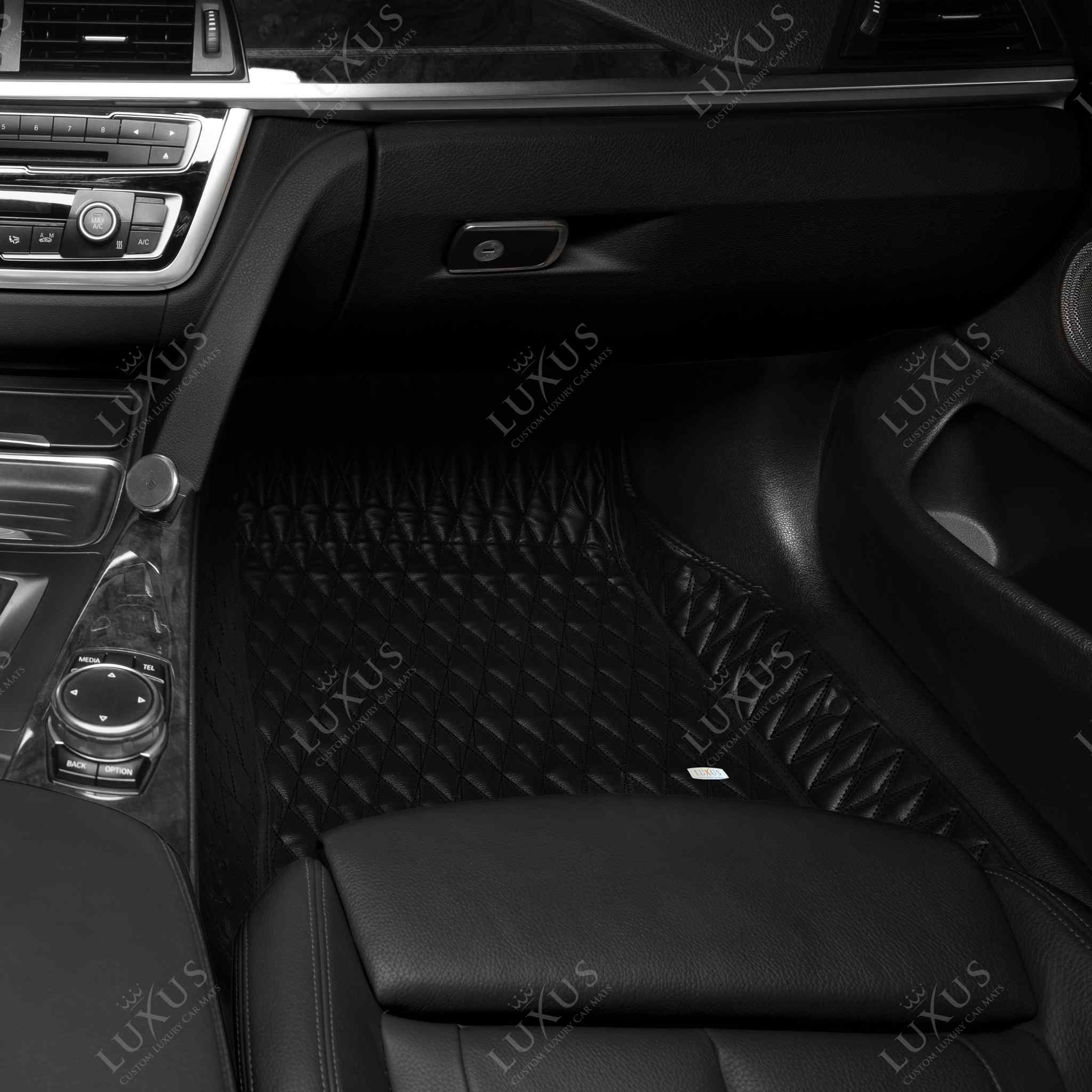 Twin-Diamond Black & Black Stitching Luxury Car Mats Set