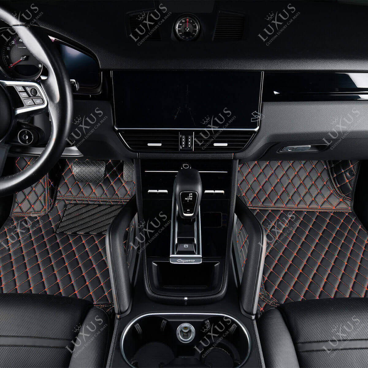 Luxus Car Mats™ - Juego de alfombrillas de lujo con costuras en negro y naranja