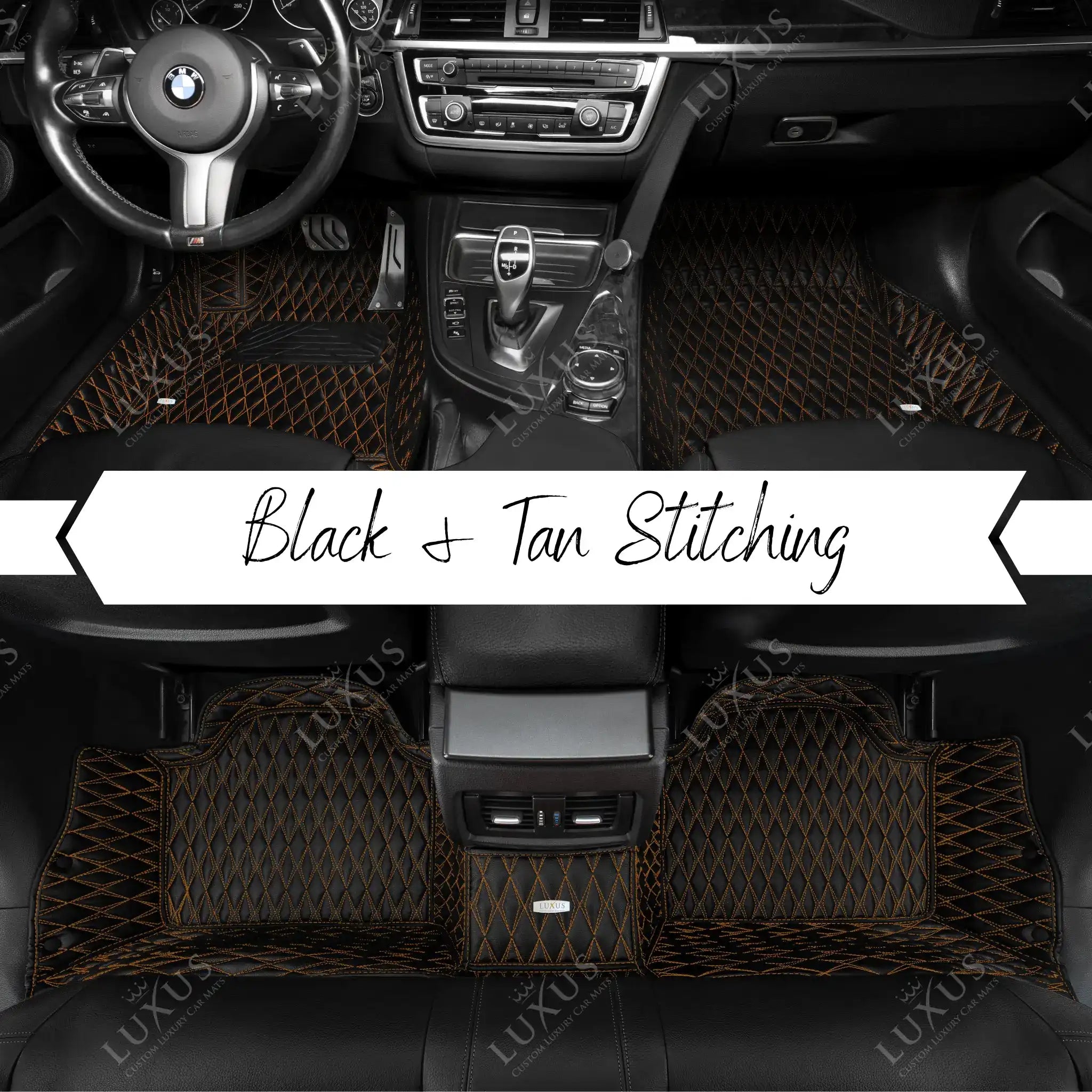 Twin-Diamond Black & Tan Stitching Luxury Car Mats Set