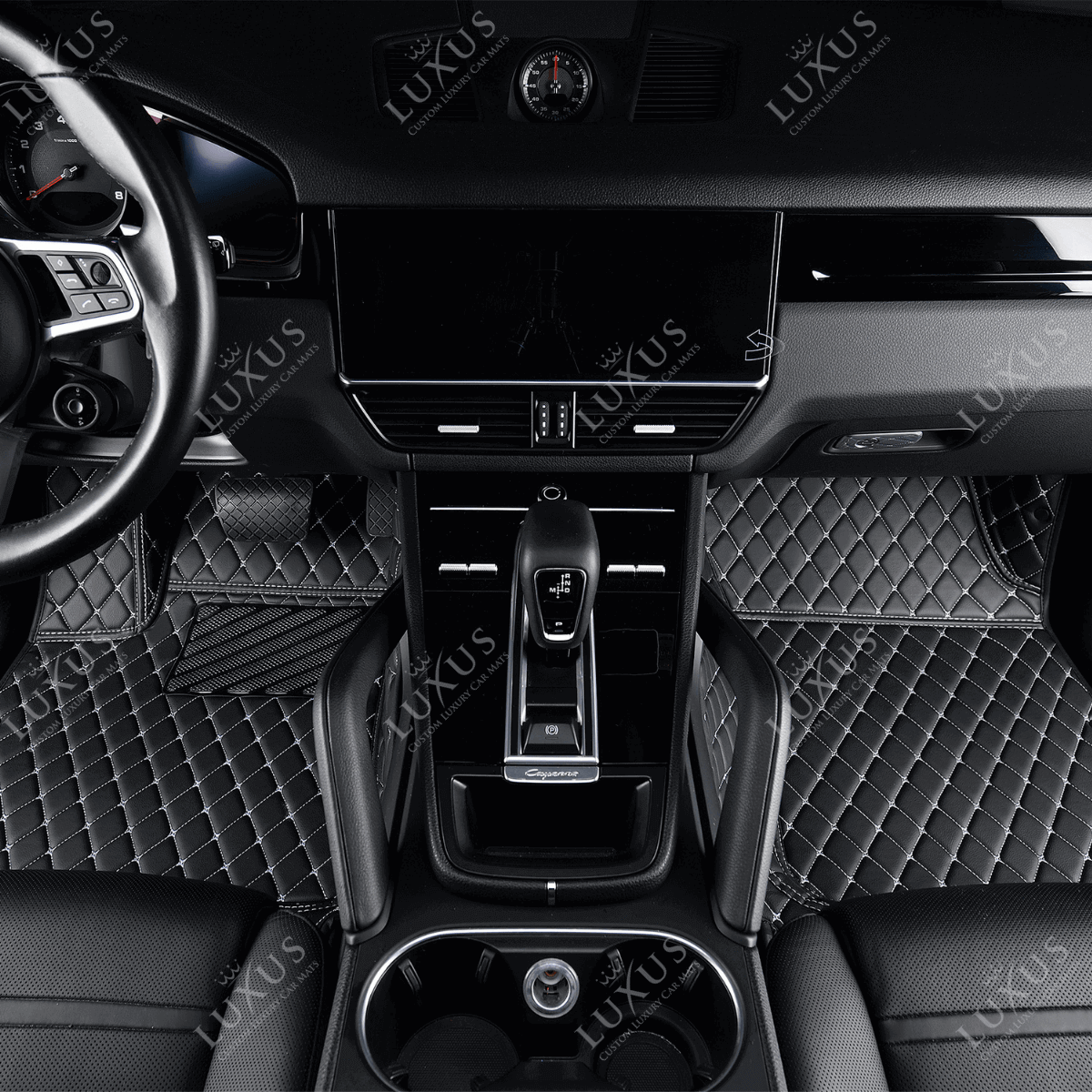 Luxus Car Mats™ - Juego de alfombrillas de lujo con costuras en blanco y negro