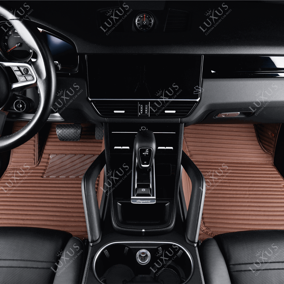 Luxus Car Mats™ - Juego de alfombrillas de lujo con rayas en marrón chocolate