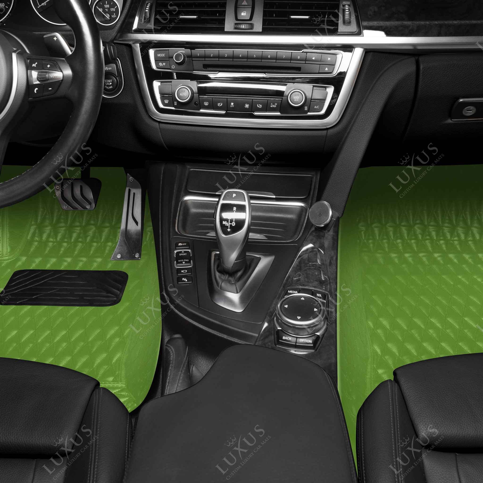 Twin-Diamond Lime Green Luxury Car Mats Set