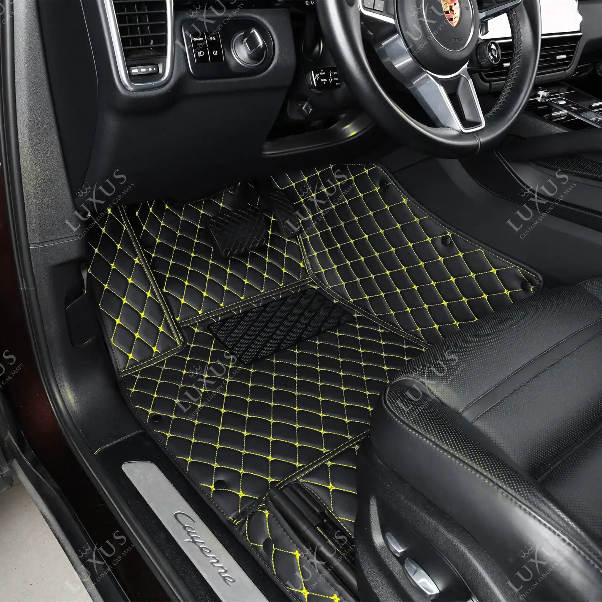 Luxus Car Mats™ - Juego de alfombrillas de lujo con costuras negras y amarillas