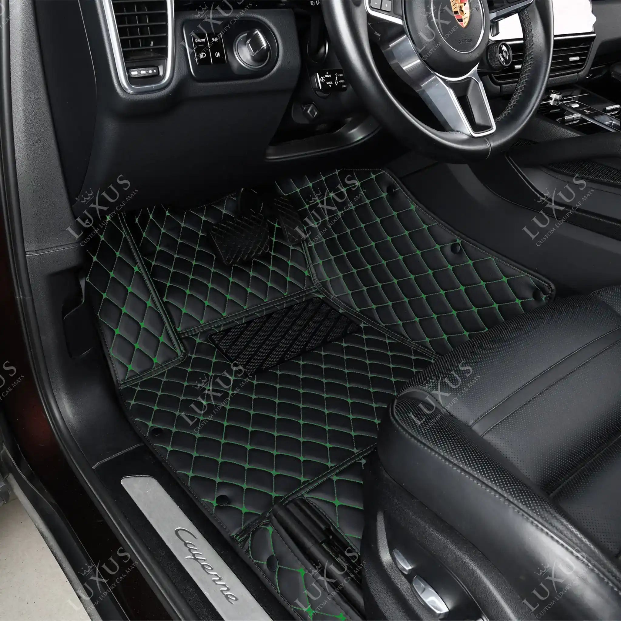 Luxus Car Mats™ - Juego de alfombrillas de lujo con costuras negras y verdes