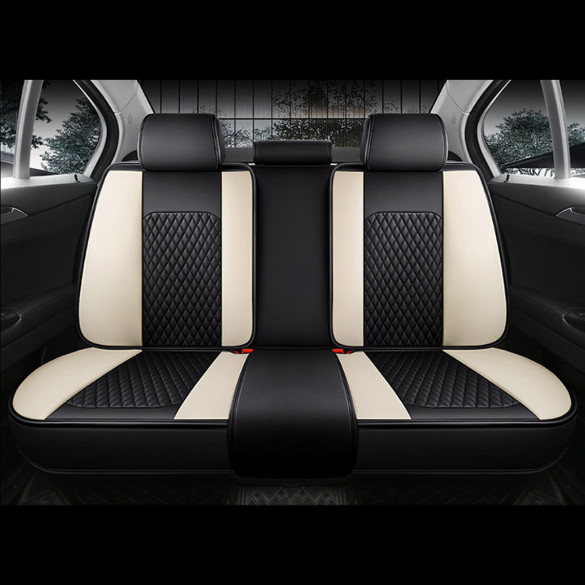Black & White Eco-Leather Universal Diamond Stitching Luxury Seat Covers