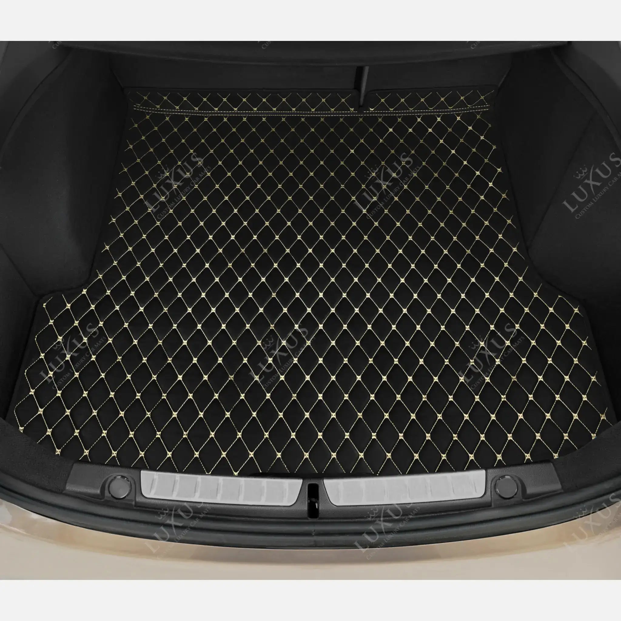 Luxus Car Mats™ - Tapete para maletero/maletero de cuero de lujo con costuras en negro y beige