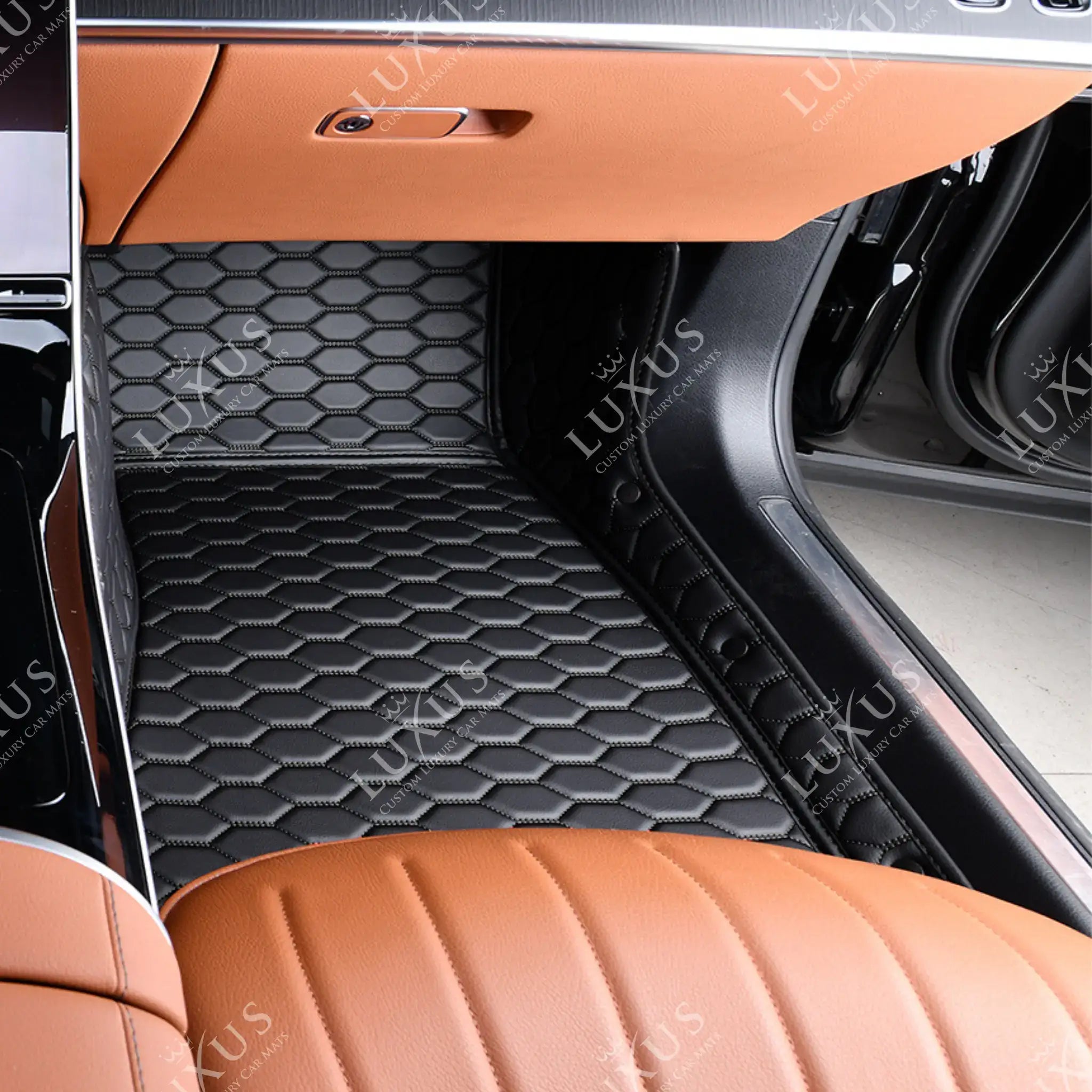 NEW Black & Black Stitching Honeycomb Luxury Car Mats Set