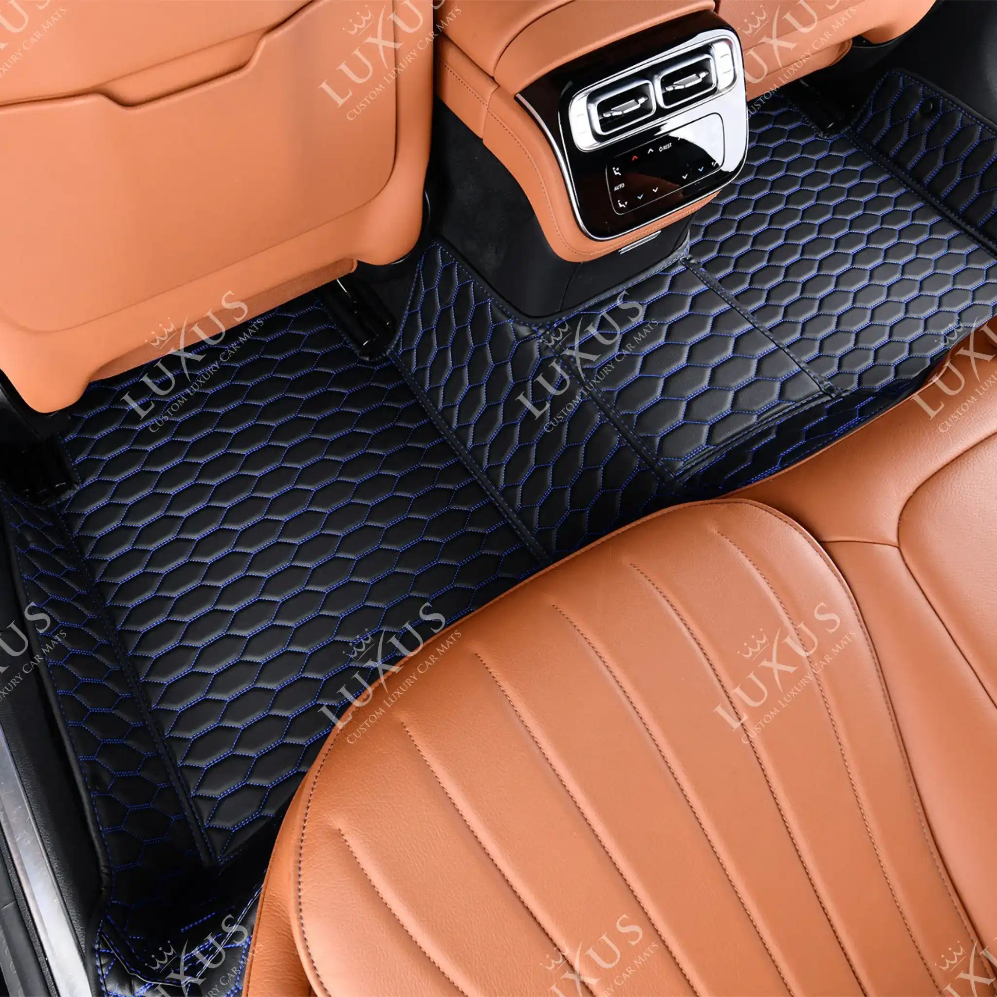 NEW Black & Blue Stitching Honeycomb Luxury Car Mats Set