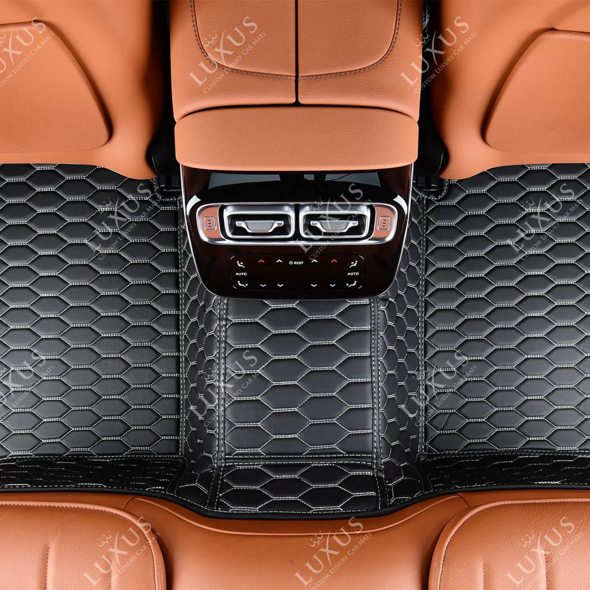NEW Black & White Stitching Honeycomb Luxury Car Mats Set
