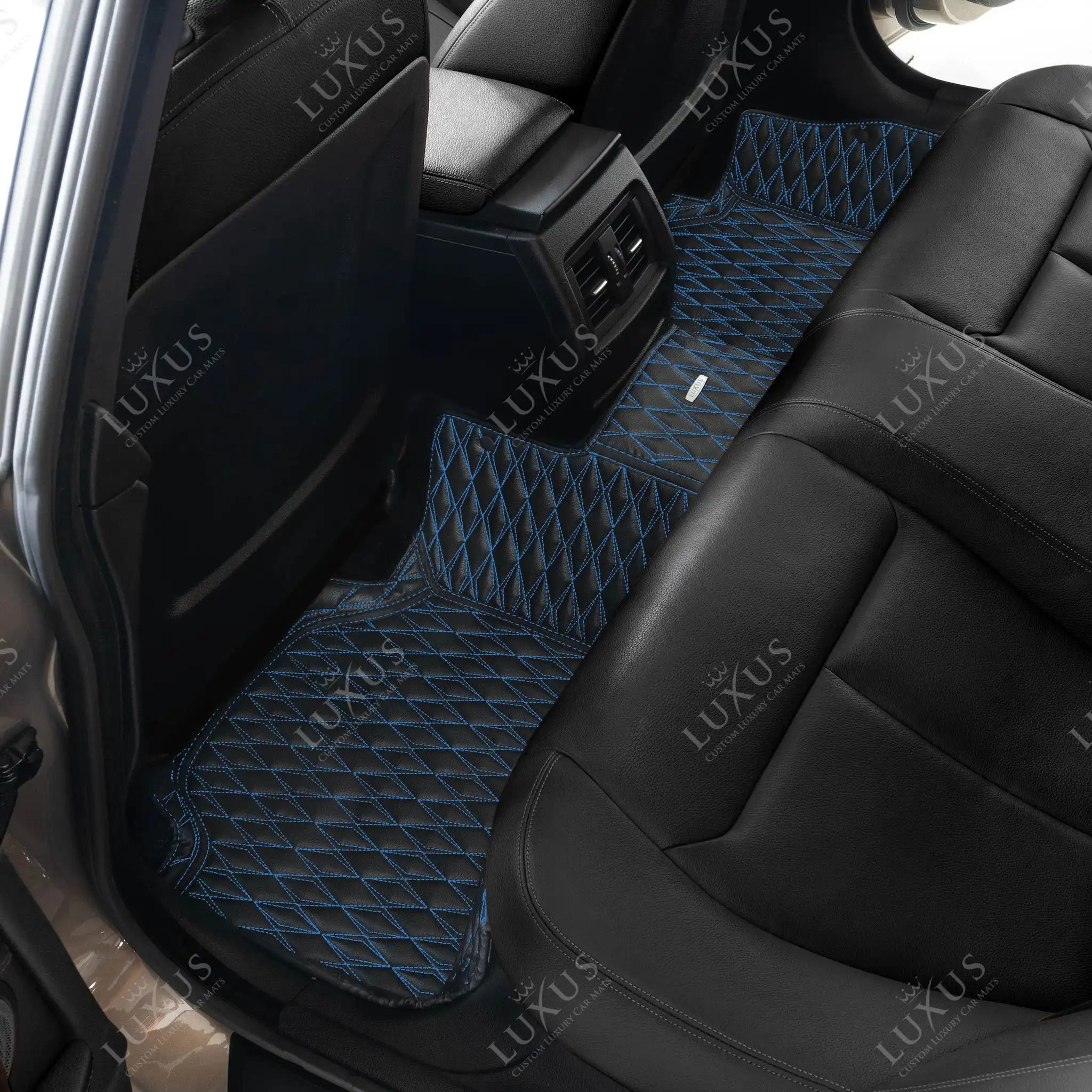 Twin-Diamond Black & Blue Stitching Luxury Car Mats Set