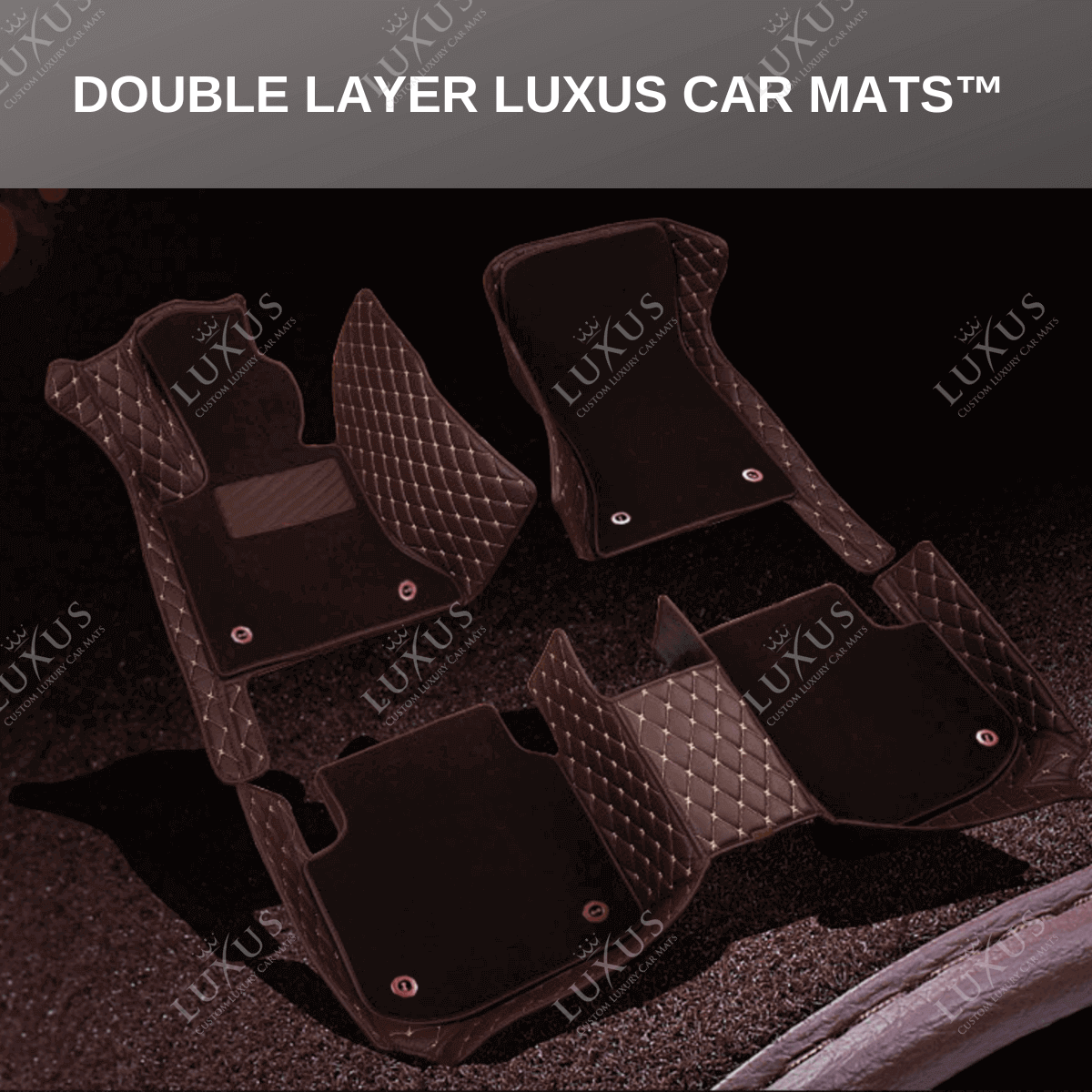 Black & Red Stitching Diamond Base & Beige Top Carpet Double Layer Luxury Car Mats Set