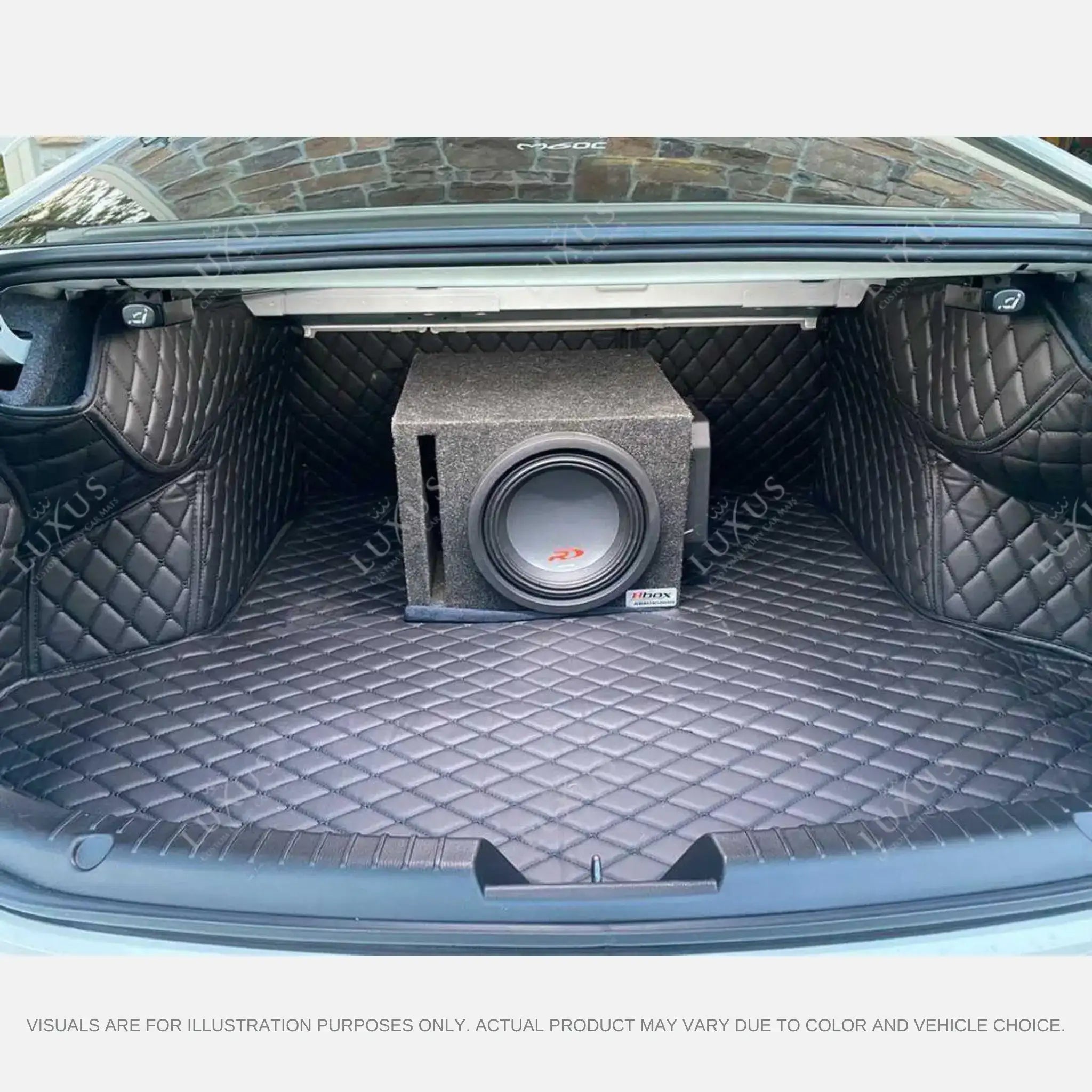 Luxus Car Mats™ - Tapete para maletero/maletero de cuero de lujo en 3D con costuras negras y moradas